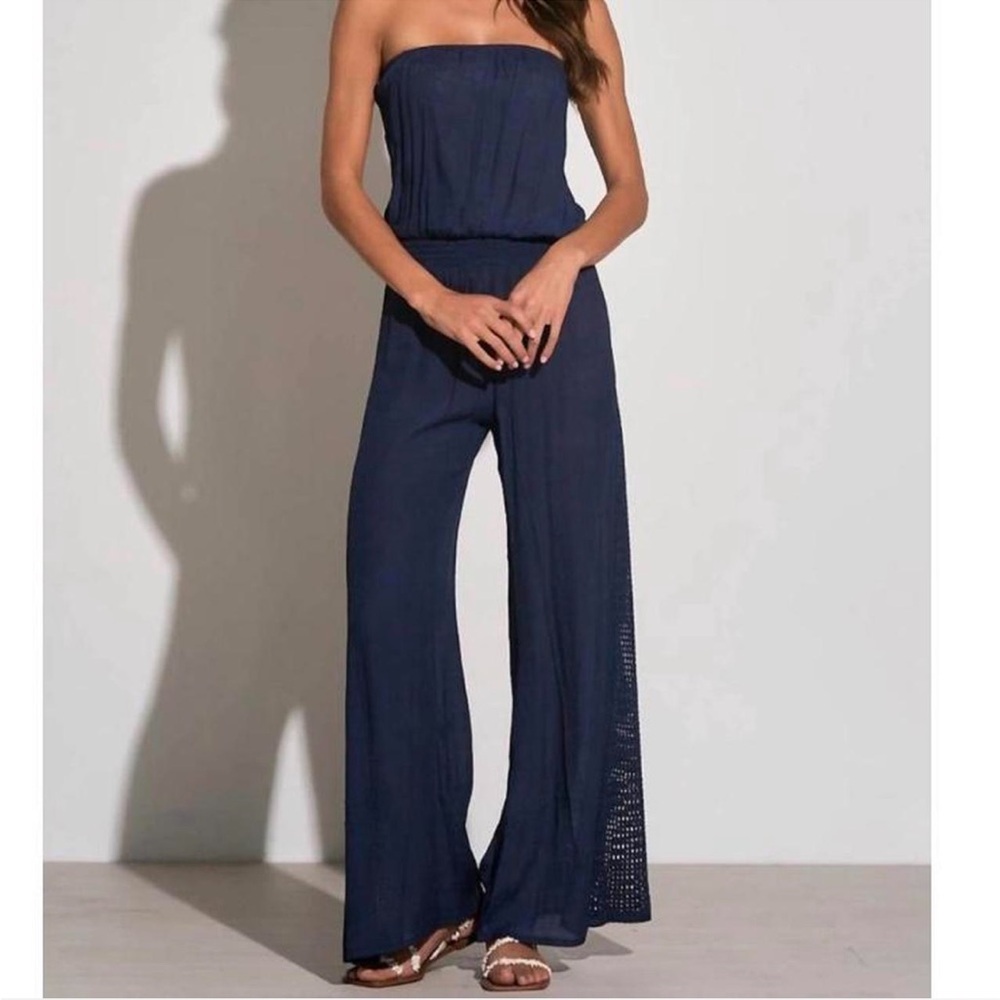 Chic Strapless Wide Leg Navy Jumpsuit